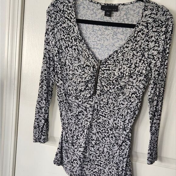 Black&White Pixelated design Top Size MM Zip front Business casual lightweight - Picture 4 of 6